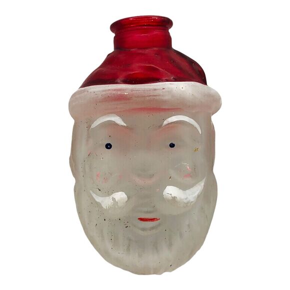 VTG Frosted Glass Santa Claus Double Sided Face Old World Christmas Light Cover - Picture 1 of 6